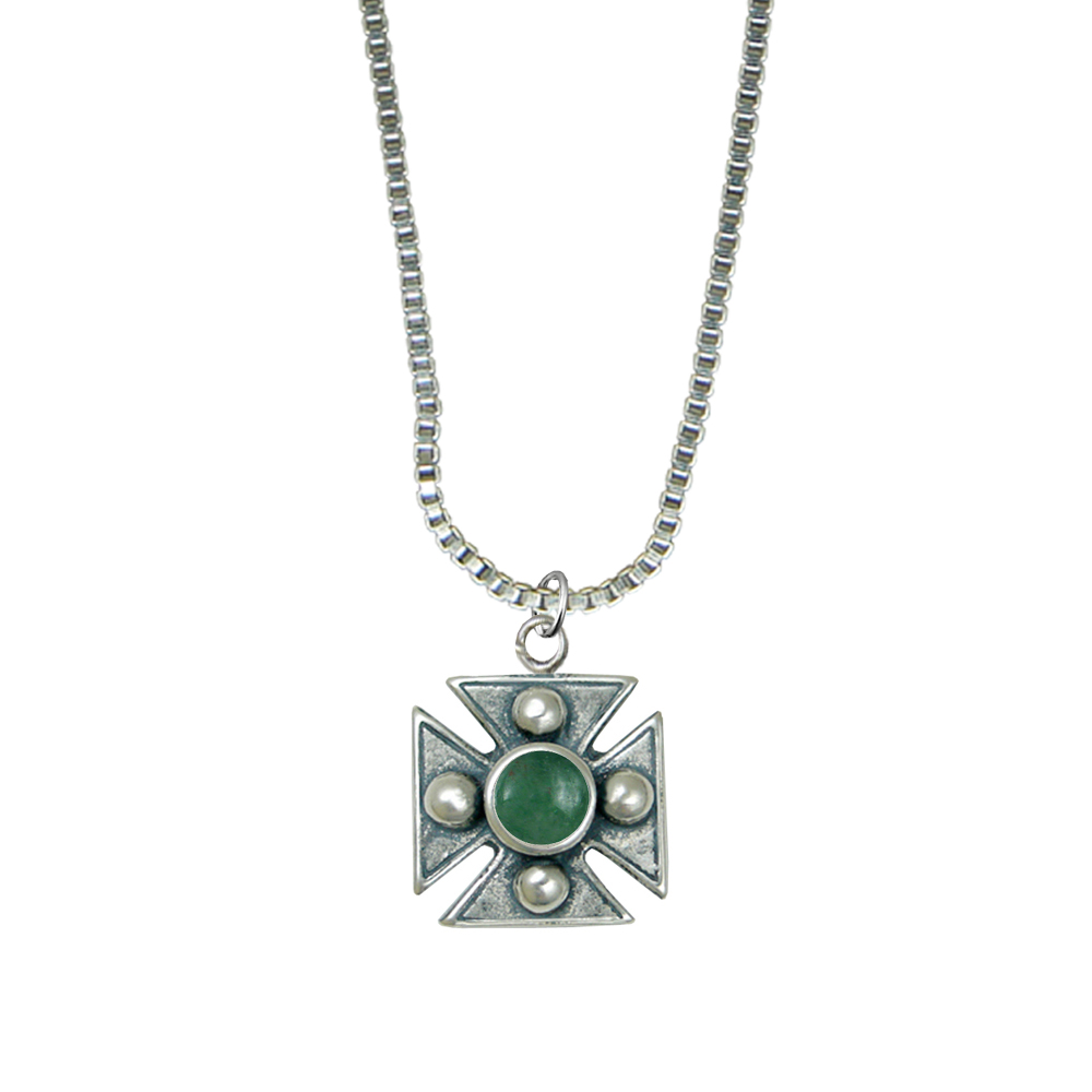 Sterling Silver Little Jade Cross Pendant Necklace